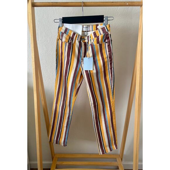 FRAME Denim Striped Le High Straight Cropped Jeans $240 Size 25 High Waist NWT - Picture 2 of 6